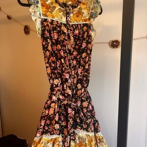 Anthropologie Floral Mix Blouse in Black, Yellow, Pink